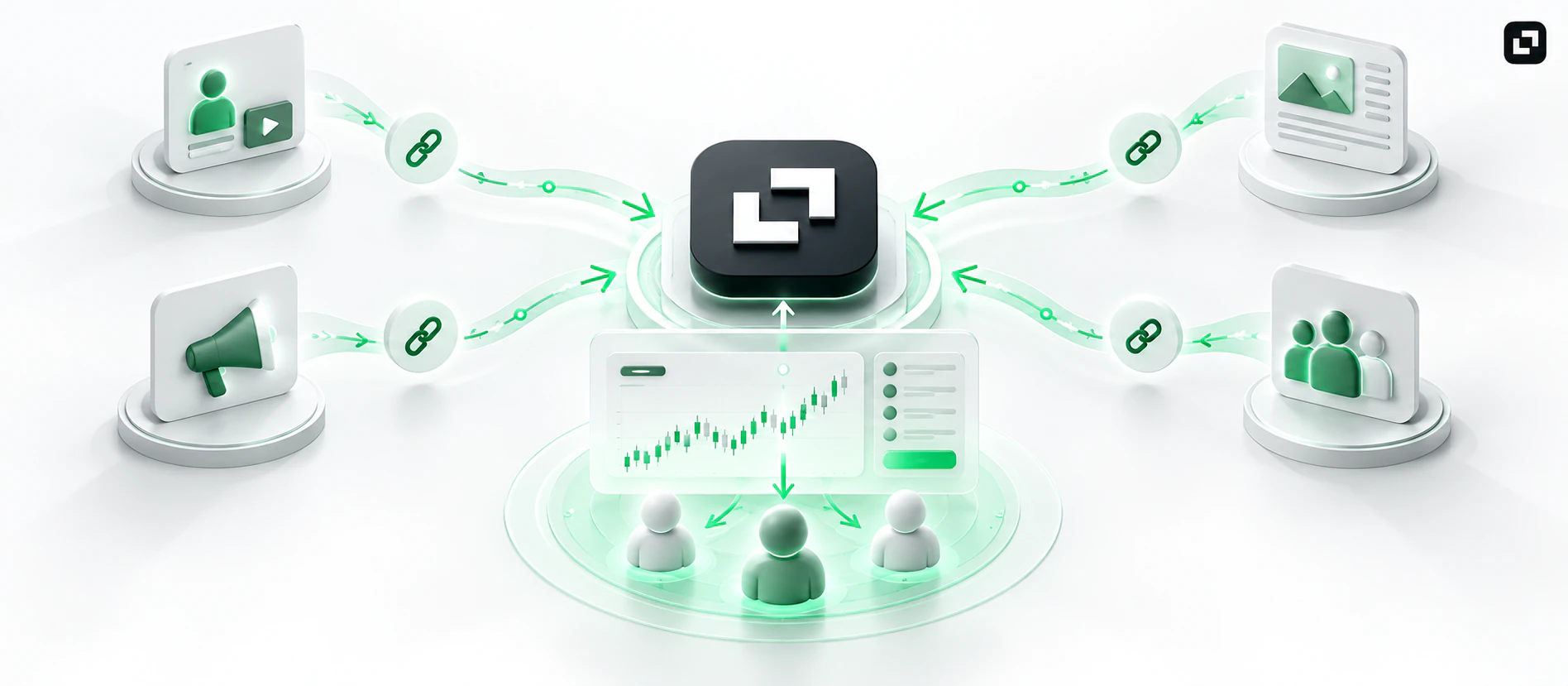 Broker affiliate referral network connecting traffic sources, partners and trading platform users